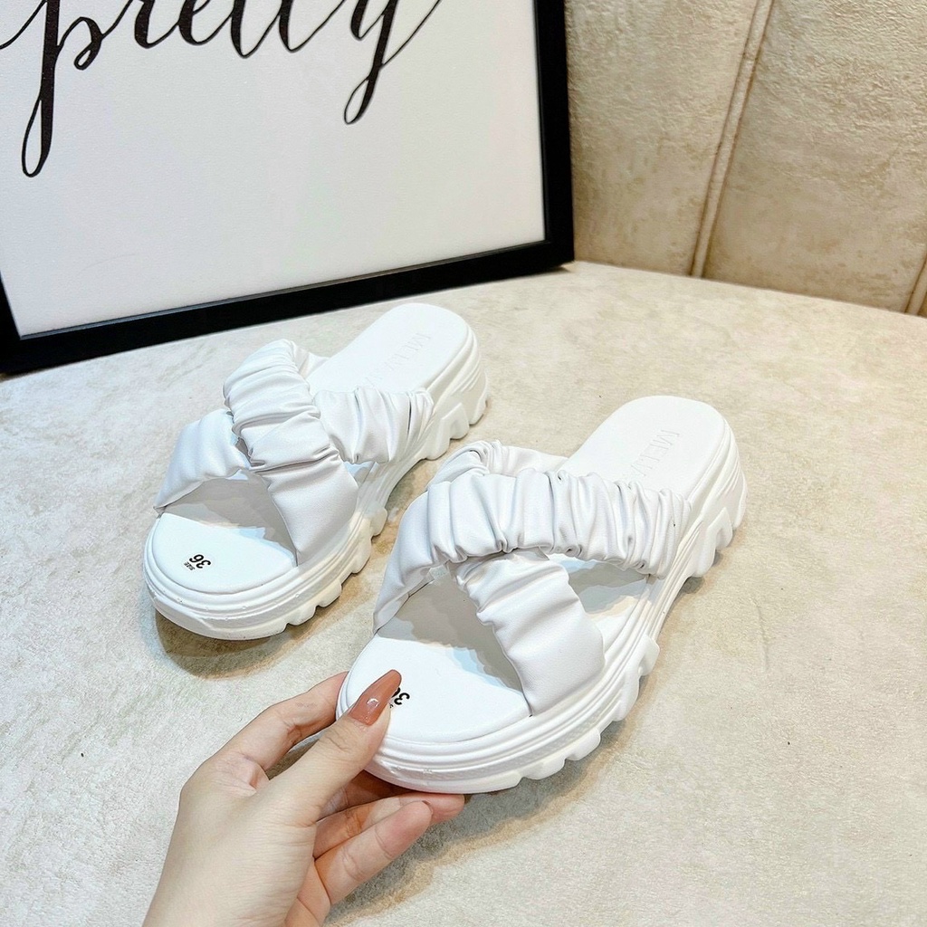 HÀNG XỊN - Dép bánh mì quai ngang nhúm chéo siêu xinh, dép bánh mì nữ cao 5p siêu nhẹ, size 35-39