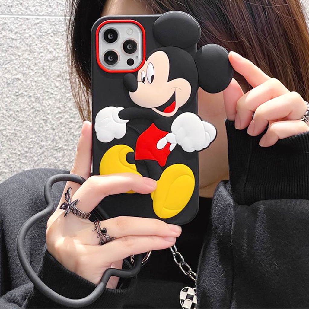 Ốp Điện Thoại Silicon Chống Trầy Xước Chống Rơi Hình Chuột Mickey Gắn Kèm Nhẫn Giữ Dành Cho iPhone 11 13 12 Pro Max XR 7 8 Plus