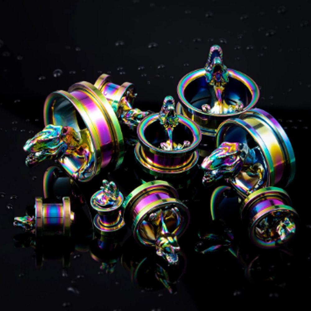 MAX=&gt; New Trendy Stretcher Plugs Jewelry Rainbow Color Rainbow Surgical Steel Ear Gauge Expander Plugs and Tunnels Body Jewelry Ear Gauges Stretchers Hot 3D Dinosaur Piercing Tunnels