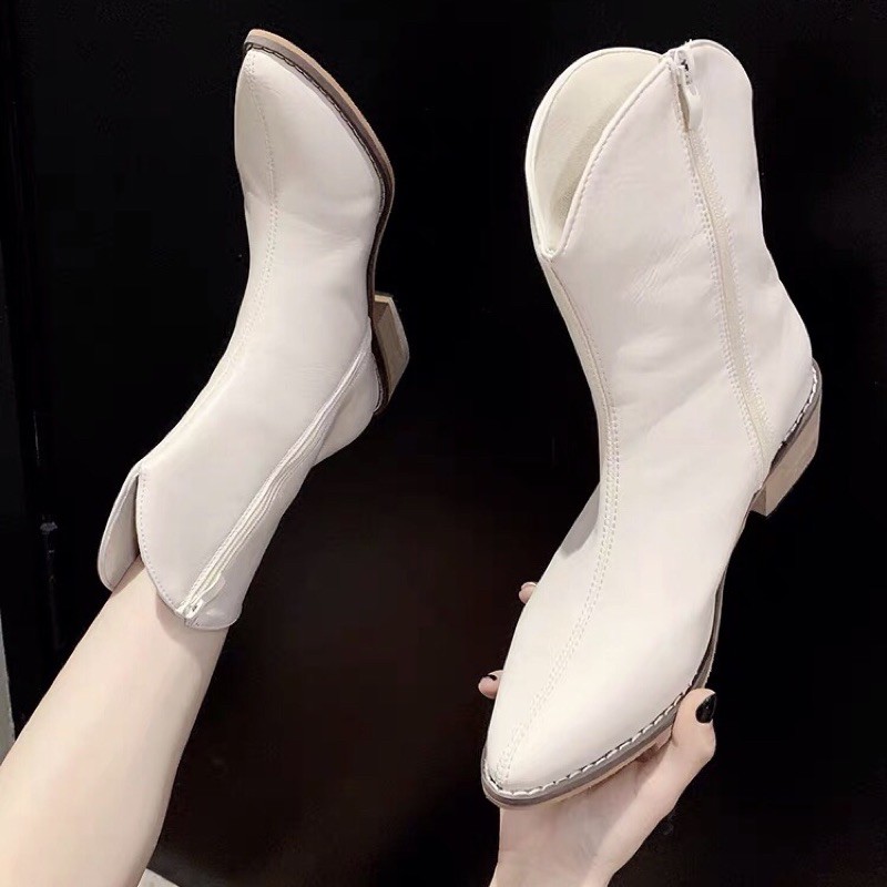 Boots cao bồi ulzzang cổ ngắn mũi nhọn gót gỗ cao 5cm