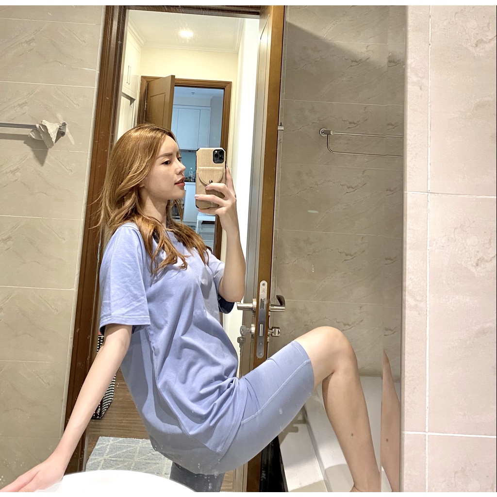 Hình thật Set, Bộ Nữ baby AGE2X Gồm Áo thun trơn và quần biker short- gam màu pastel sẵn SLL
