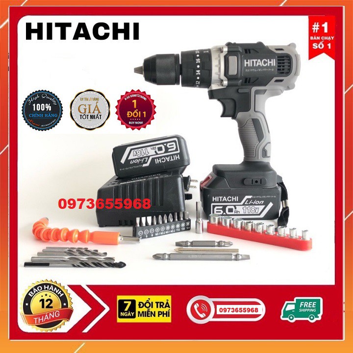 Máy khoan pin Hitachi 118V 💪 Mô tơ 775 💪- 3 Chức năng KÈM 3 MŨI [CAM KẾT CHÍNH HÃNG]