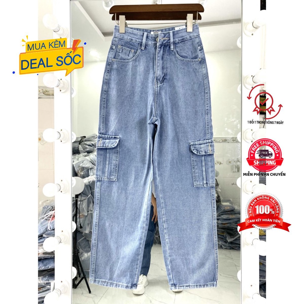 Quần Jean Túi Hộp⚡SIÊU HÓT ⚡️Unisex Nữ lưng siêu cao,phong cách Hàn Quốc Ullzang thời trang BST hót trend.