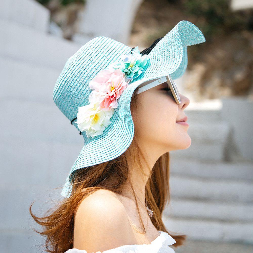 Mũ Cói Rộng Vành Đính Hoa Dễ Thương Cho Nữ