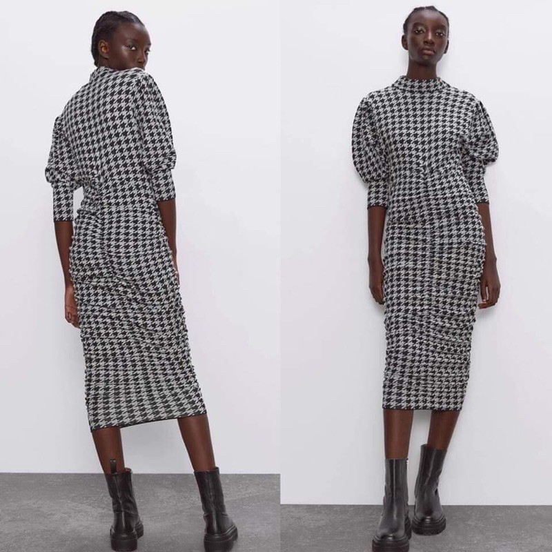 váy len kẻ ziczac size M Auth zara