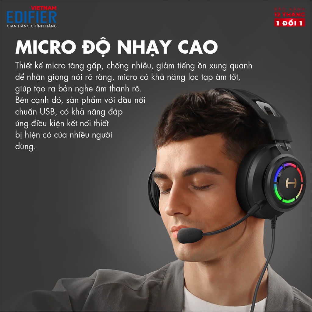 Tai nghe Gaming EDIFIER G35 | Âm thanh vòm 7.1 LED RGB | Micro khử tiếng ồn | Chân cắm USB | Bảo hành 12 tháng