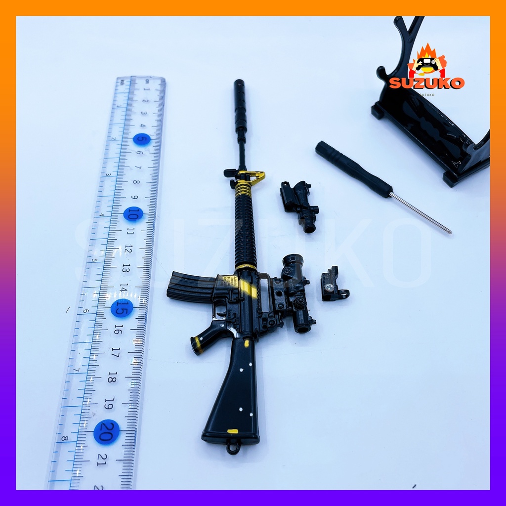 Mô hình súng kim loại lắp ráp pubg, csgo free fire đồ chơi lắp ráp M16A4 Ebony nhân vật dài 20cm sưu tầm