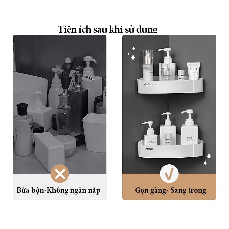 Kệ Góc Đựng Mĩ Phẩm, Đựng Đồ Nhà Tắm, Nhà Bếp Dán Tường, Nhựa ABS Cao Cấp