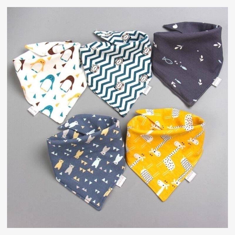 SET 5 Khăn yếm tam giác cotton hai lớp cao cấp có cúc bấm. HÀNG SẴN CAO CẤP