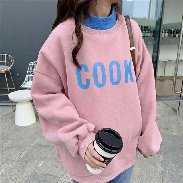 ÁO SWEATER 'COOK' NỈ NGOẠI LÓT BÔNG FULL BA MÀU KEM, HỒNG, VÀNG