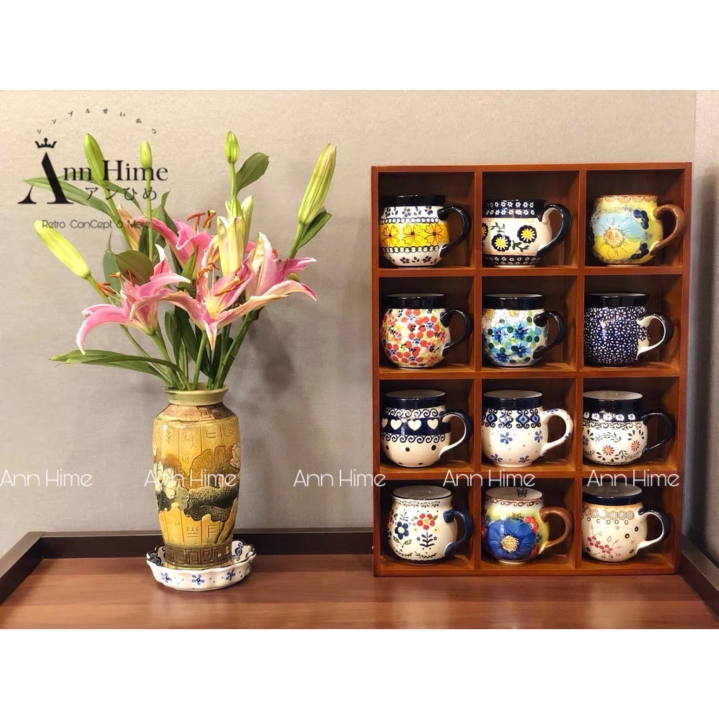 Kệ Gỗ Treo Tường Đựng Cốc Chén Ly 12 Ngăn Lớn Phong Cách Vintage Retro Ann Hime Sp29