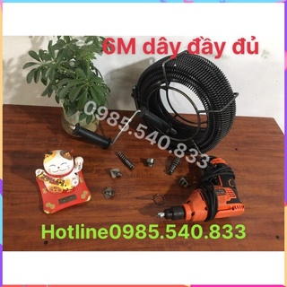 Dây thông tắc vệ sinh dài 6m, dây thông bồn cầu, dây thông cống lò xo dùng máy khoan