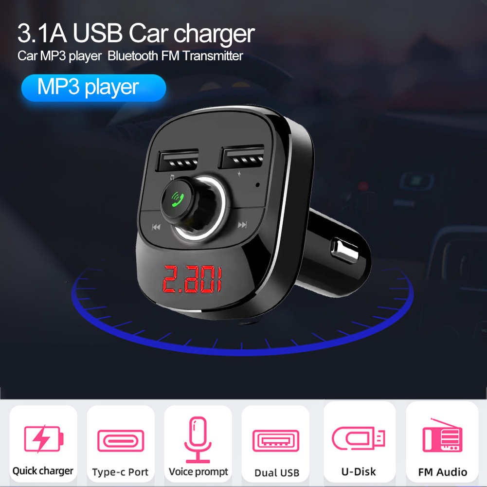 Thiết Bị Thu Phát Bluetooth Phát Nhạc Và Đài Fm Với 2 Cổng Sạc Usb Cho Xe Ô Tô