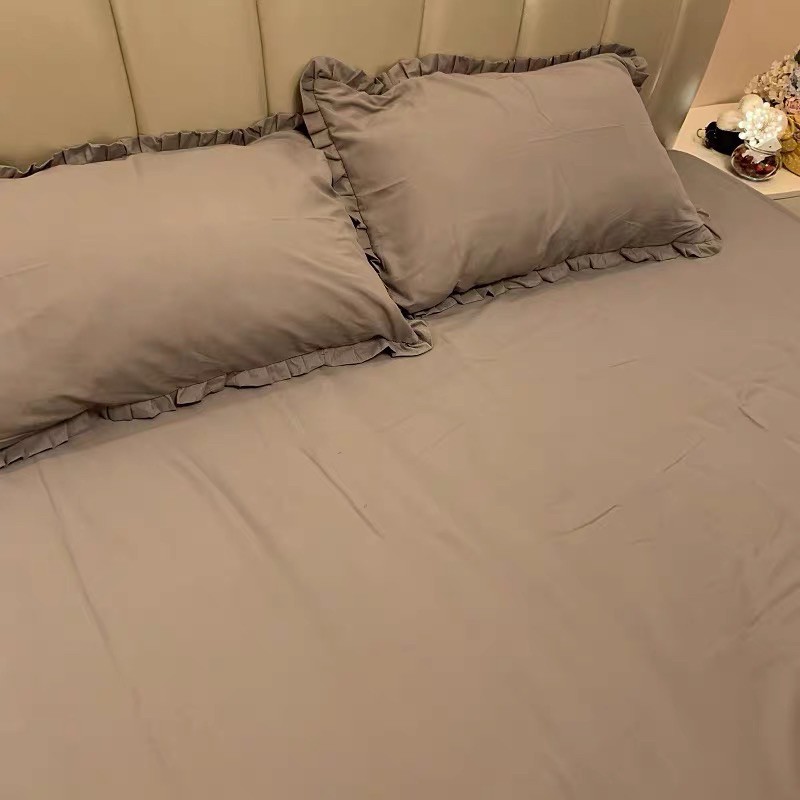 Set Chăn Ga Cotton TC Viền Bèo Xám Ghi Mềm Mát Hàng Chuẩn Xuất Nhất (Shinbedding.shop)