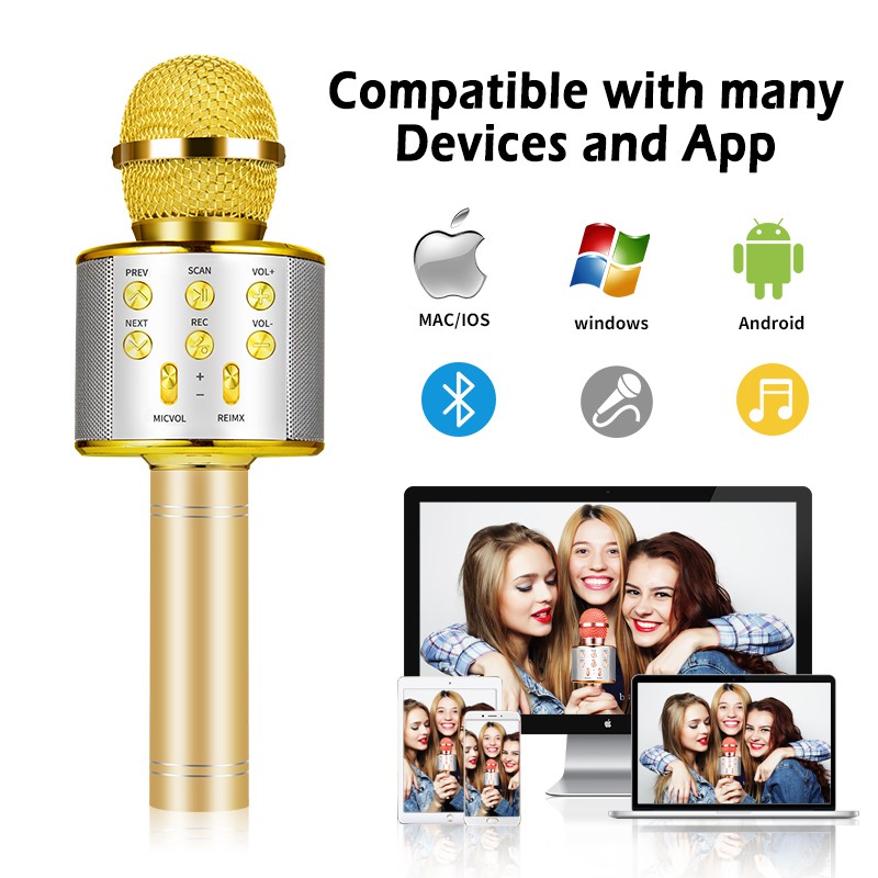 ﹍℡☊Còn hàng Micrô Karaoke Bluetooth không dây Loa chuyên nghiệp Máy nghe nhạc Microfone cầm tay hát ghi âm Mic