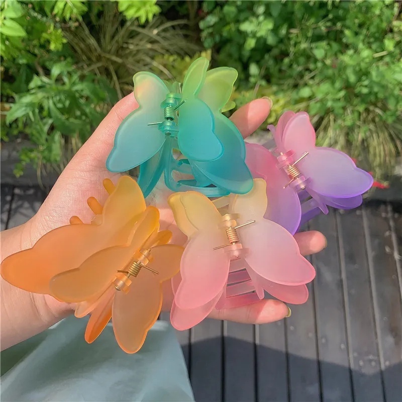 Kẹp Tóc Càng Cua Hai Màu Họa Tiết Bướm Phong Cách Cổ Điển Đơn Giản Dành Cho Nữ