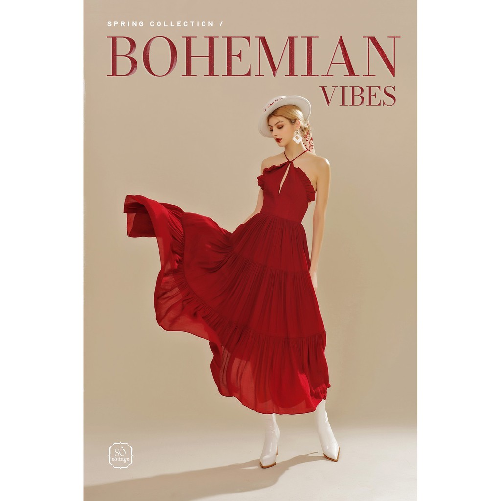 [Mã SKAMSALEP6 giảm 10% tối đa 100K đơn 150K] SÒ VINTAGE - LUCILA Đầm yếm xòe bèo ngực