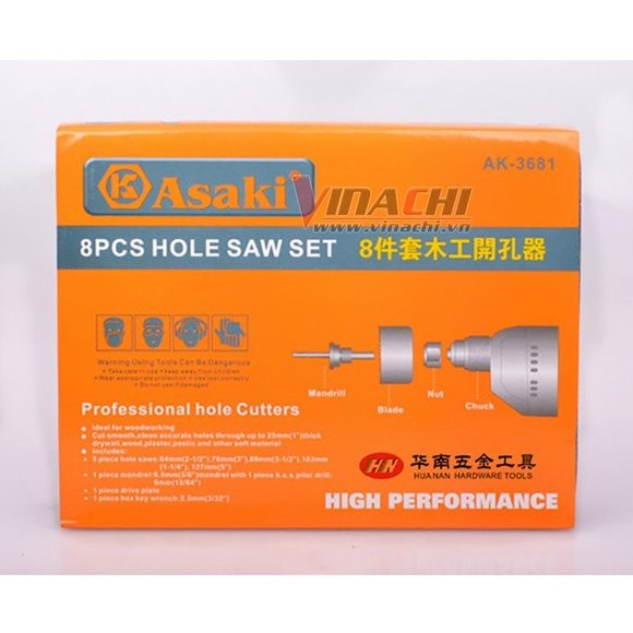 BỘ CÔNG CỤ KHOÉT LỖ GỖ VÀ THẠCH CAO ASAKI-8 CHI TIẾT AK-3681 - 1 BỘ CAO CẤP NHƯ HÌNH