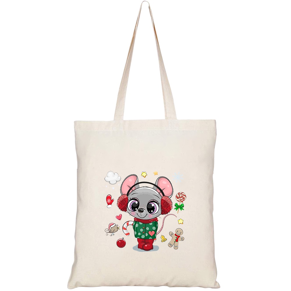 Túi vải tote canvas HTFashion in hình cute cartoon mouse girl coat HT503