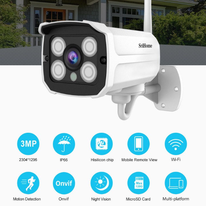 Camera wifi ngoài trời Srihome Sh024 , phát hiện chuyển động , chế độ offline tiện dụng AP hotspot , camera ip , camera