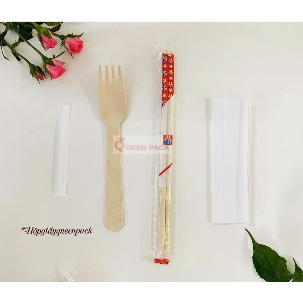 100 SET thìa đũa giấy tăm dùng 1 lần cao cấp - Dùng cho tiệc, nhà hàng quán ăn.