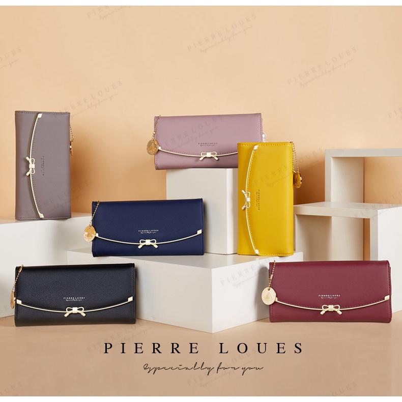 [FREESHIP, HỎA TỐC]Ví bóp nữ cầm tay hàng hiệu Pierre Loues nhiều ngăn với mặt hình nơ dễ thương - PL72843
