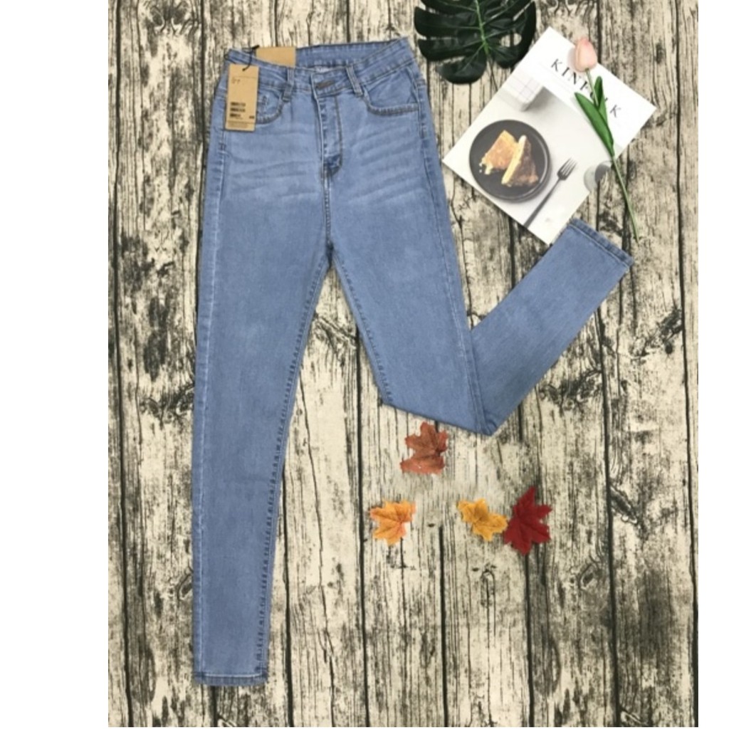 quần jean nữ mẫu trơn lưng cao có vân trước 861/9