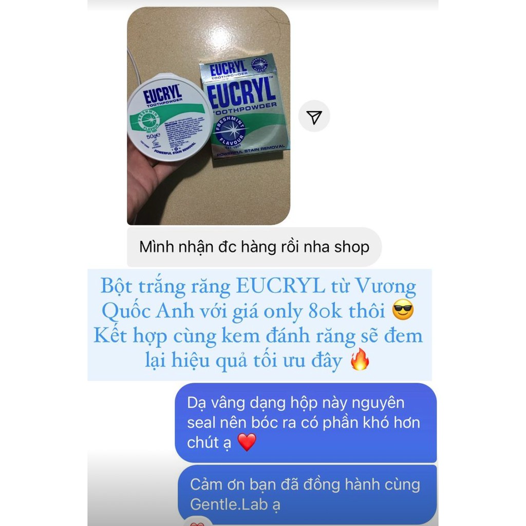 Bột trắng răng số 1 tại Anh EUCRYL Toothpowder trắng răng, thơm miệng, cải thiện răng ê buốt 50g Key4 Lab