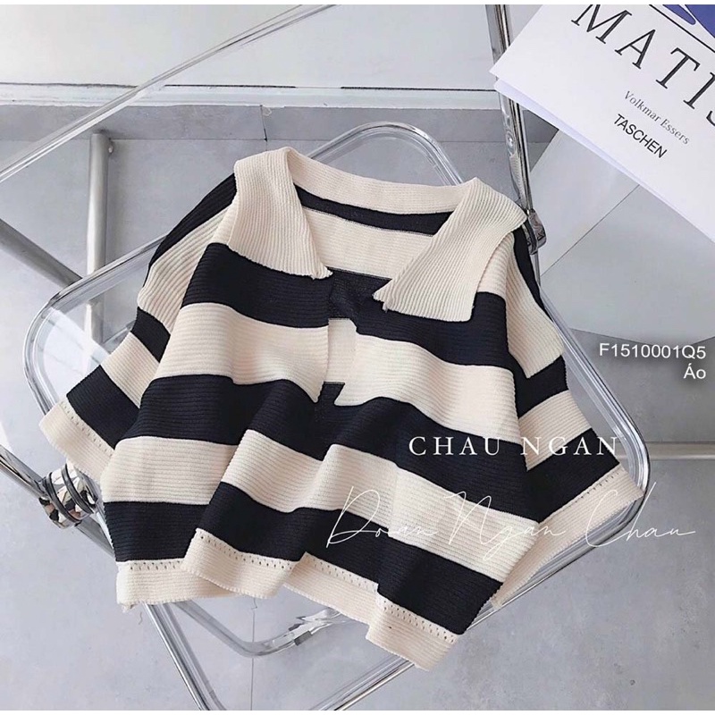 Áo kẻ sọc croptop cổ tim