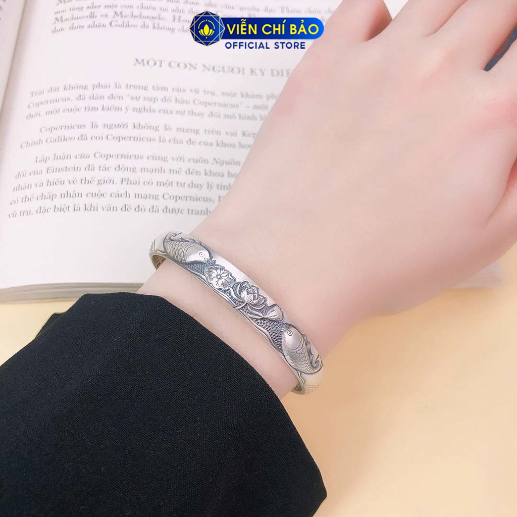 Vòng tay bạc nữ Cá Chép Hoa Sen chất liệu bạc Thái 925 thời trang phụ kiện trang sức Viễn Chí Bảo L000200