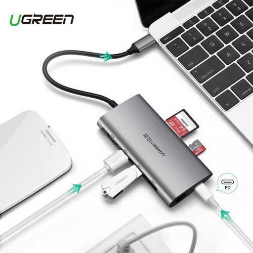 Hub USB Type-C 8 Cổng HDMI/USB 3.0/SD/TF/LAN Gigabit (RJ45) Ugreen 50538