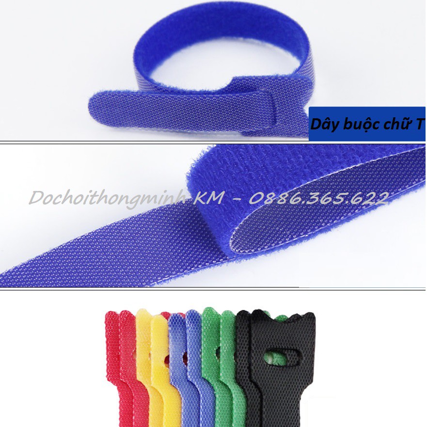 Dây dính nhám Velcro dài 20cm có lỗ chữ T buộc gọn dây cáp