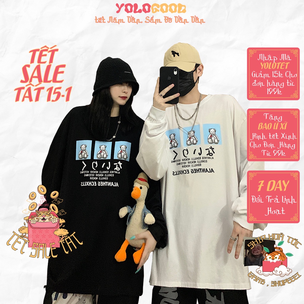 Áo thun dài tay 🐨 GẤU ALANTHEG 🐨 phông Unisex nam nữ tee oversize form rộng pull Ulzzang Streetwear Hàn Quốc vải mềm