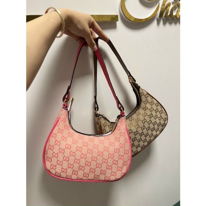 Túi xách nữ kẹp nách vải gc màu hồng size 22cm