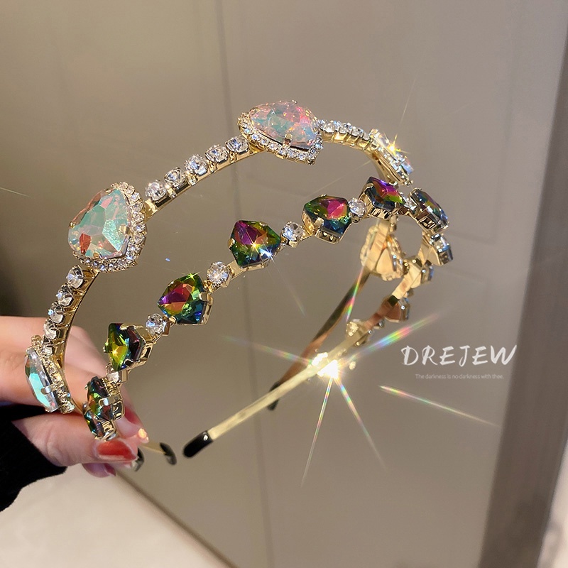 DREJEW Cài tóc đính kim cương giả nhiều màu sắc họa tiết hình học trái tim phong cách Âu Mỹ hợp thời trang dành cho nữ