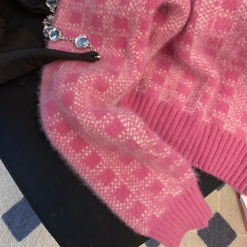 Áo khoác cardigan dệt kim mềm in sọc caro thời trang mùa xuân Hàn Quốc thịnh hành