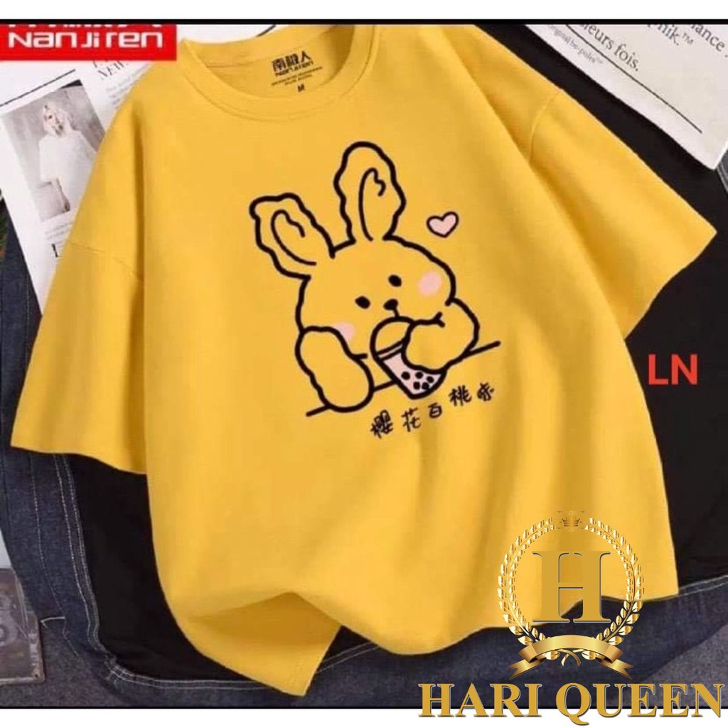 Áo phông 3d in thỏ uống trà sữa HARIQUEEN