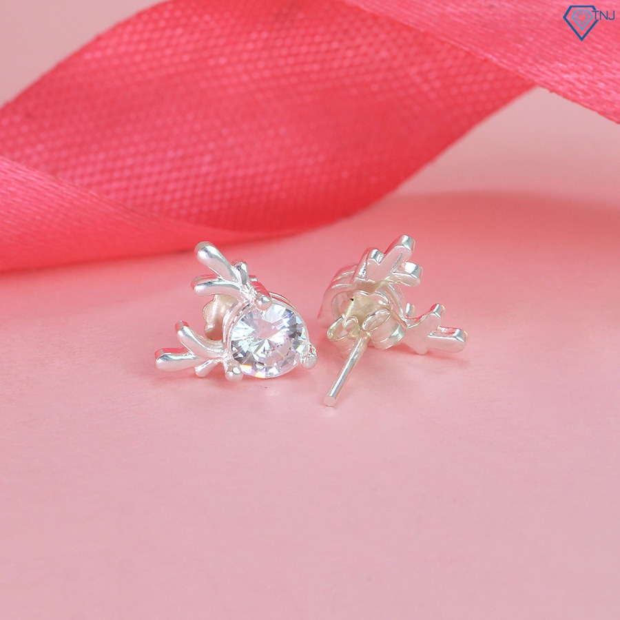 Khuyên tai nữ bạc 925 hình con hươu đính đá dễ thương BTN0163 Trang Sức TNJ