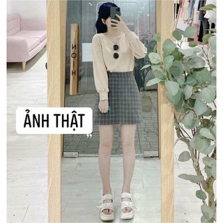Set Áo Chân Váy Kẻ Thu Đông