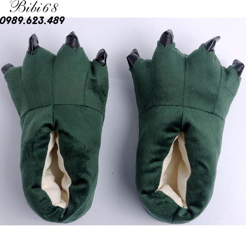 Giày Dép bông bộ Đồ thú khủng long xanh liền thân lông mịn Pijama dáng Động Vật Hoạt Hình Cosplay