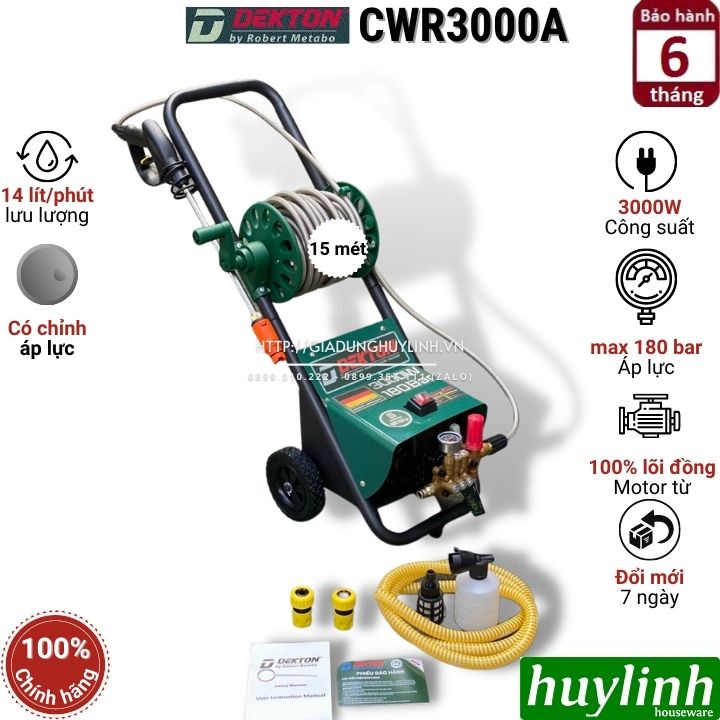 Máy xịt rửa xe chỉnh áp Dekton DK-CWR3000A - 3000W
