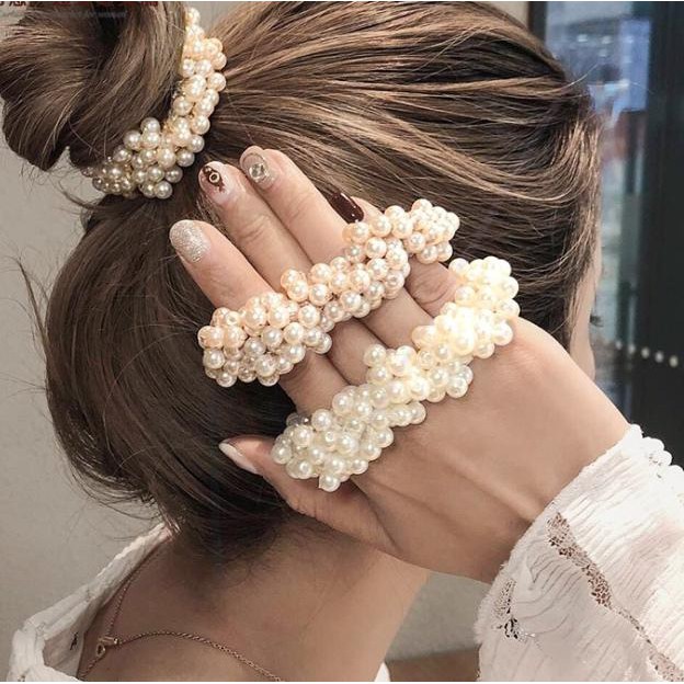 Dây buộc tóc nữ ngọc trai nhân tạo siêu xinh - Chun cột tóc đá lấp lánh ấn tượng - Phụ kiện tóc thời trang giá rẻ
