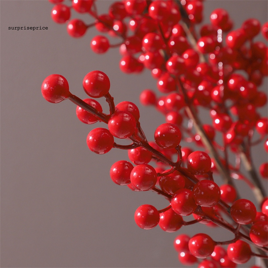 Cành hoa quả mọng nhân tạo màu đỏ dáng dài chống mòn trang trí bàn