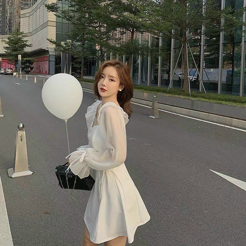 Đầm trễ vai dài tay đan eo | BigBuy360 - bigbuy360.vn