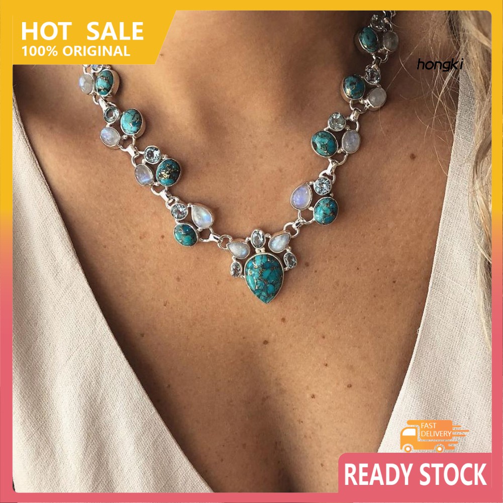 (Hàng Mới Về) vòng cổ Hợp Kim Đính Đá Opal Nhân Tạo Thời Trang
