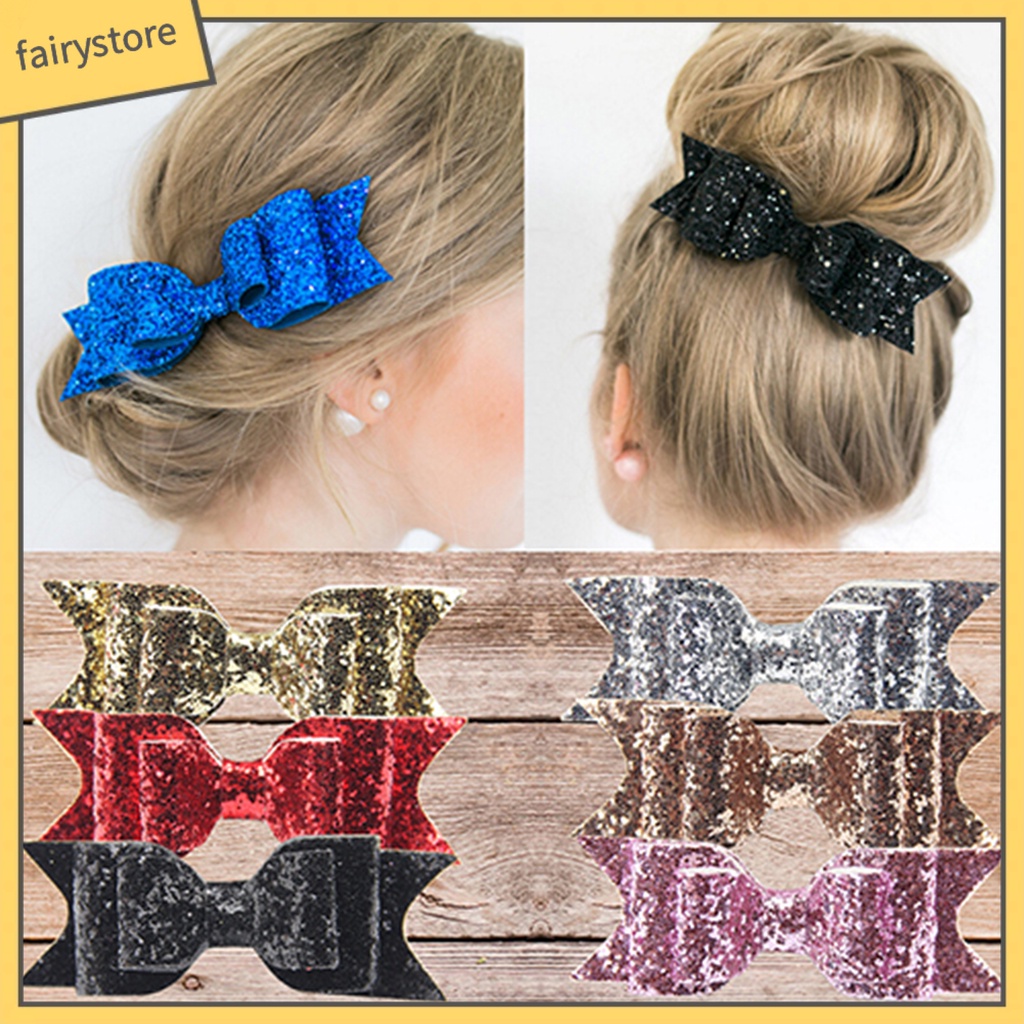 Kẹp tóc hình nơ đính sequin lấp lánh dễ thương dành cho bé gái