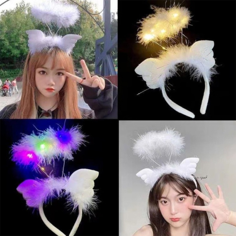 Băng Đô Cài Tóc Đính Lông Vũ Và Đèn LED Phát Sáng Mừng Năm Mới