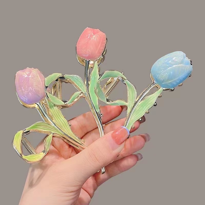 Kẹp Tóc Dạng Kẹp Hình Hoa Tulip 3 Màu Dịu Dàng Cho Nữ