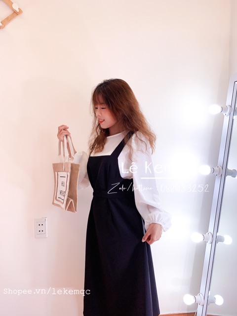 Sét Yếm Váy Vintage + Áo Trắng Tay Bồng Có Dây Thắt Eo ❤️ lemie by lekemqc