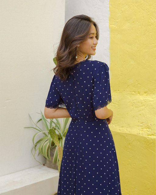 Đầm xòe bi tay phối ren Mentosa D1027